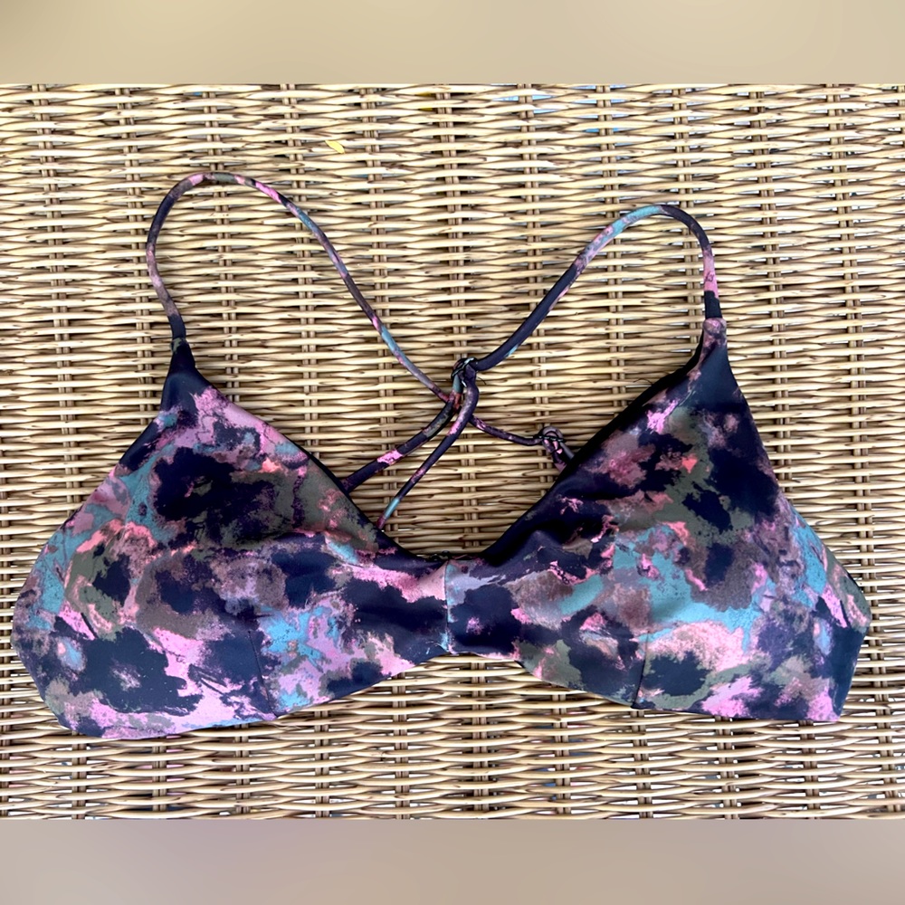 RVCA Bikini Top Black with purple and pink abstract nebula art